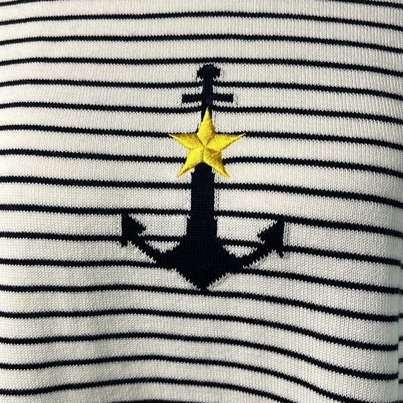 Norton Studio blue and white long sleeve crewneck sweater decorative buttons XL - Picture 2 of 10